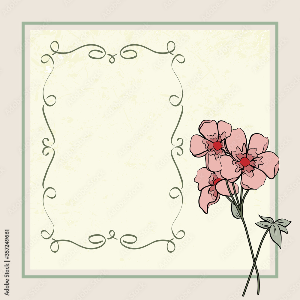 Abstract flowers and decorative framework. Retro style. Doodle banner.