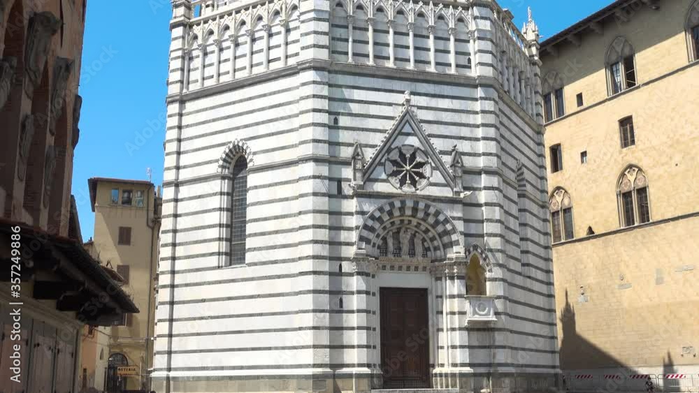 Pistoia, Tuscany, Italy: Piazza Duomo, the setting (in July) of the Giostra dell'Orso (Bear Joust) with Cathedral of San Zeno, Palazzo del Comune, Palazzo del Podesta and baptistery Pistoia, Tuscany, Italy: Piazza Duomo, the setting (in July) of the Giostra dell'Orso (Bear Joust) with Cathedral of San Zeno, Palazzo del Comune, Palazzo del Podesta and baptistery