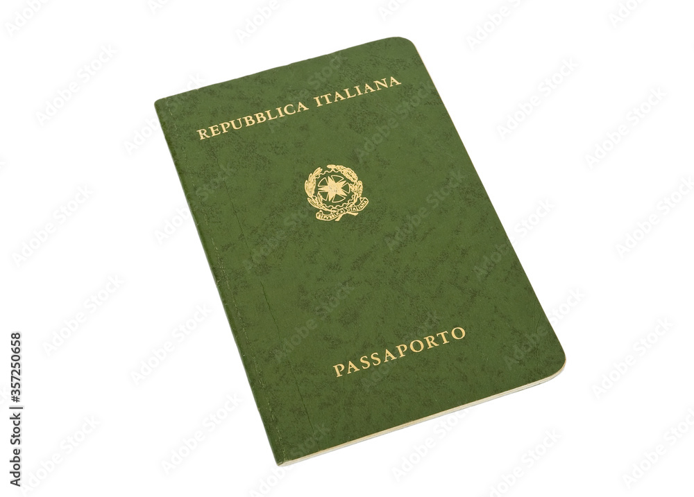 Old Italian passport isolated on white background