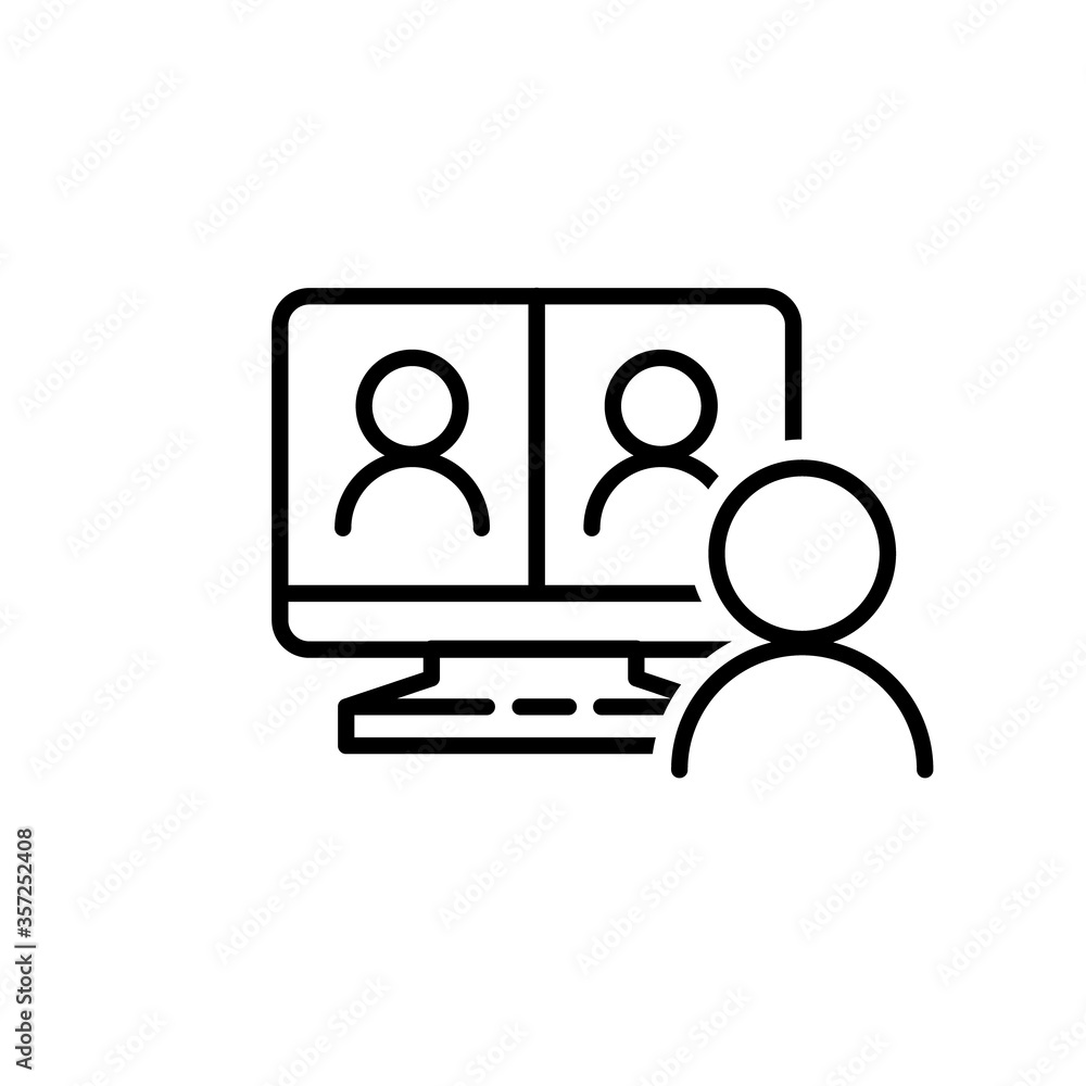 Video chat conference icon. People on computer screen. Home office. Digital communication. Internet teaching media. Video chat conference icon. People on computer screen. Home office. Digital communication. Internet teaching media.