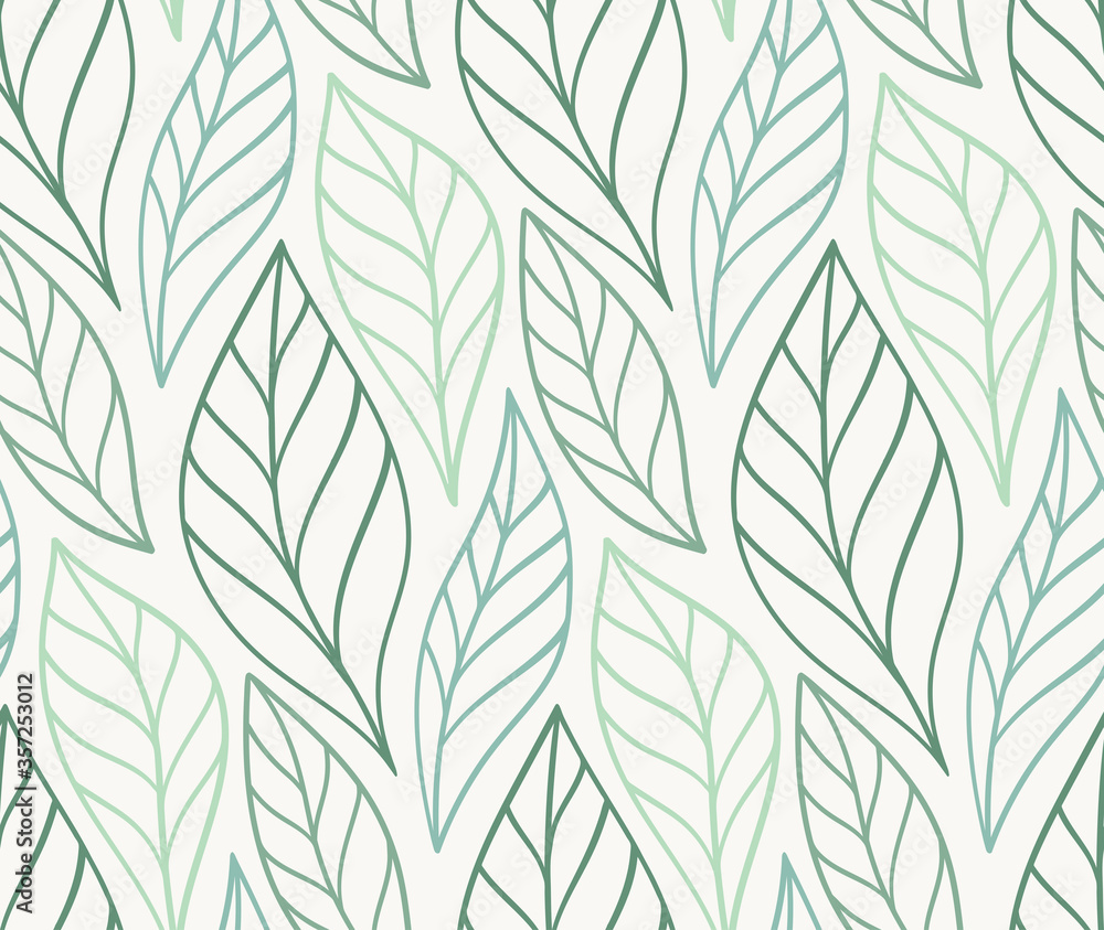 Vector hand drawn leaves seamless pattern. Abstract trendy floral background. Repeatable texture. - obrazy, fototapety, plakaty 