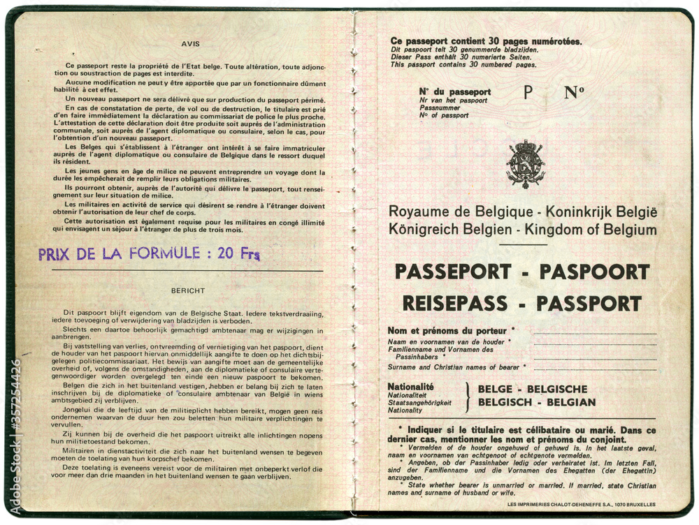 Fototapeta premium Old Belgian passport