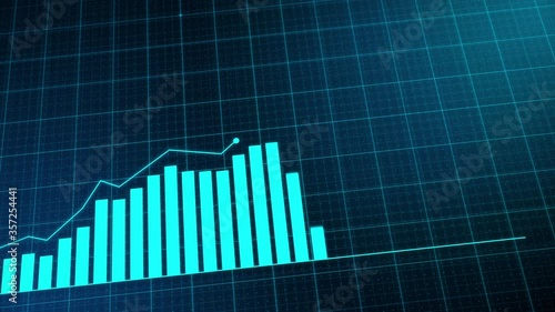 Digital blue bar chart with growing business concept. Hi-tech style technology chart with a grid. Camera movement with depth of field. 4K resolution animation.