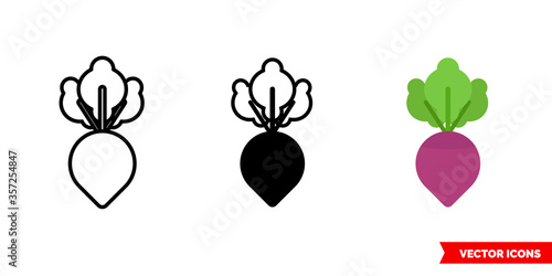 Beet icon of 3 types. Isolated vector sign symbol.