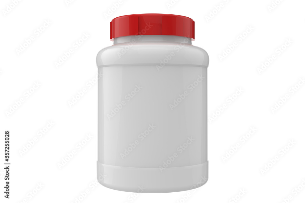 3d supplement jar mockup on white background, white jar with red cap 3d supplement jar mockup on white background, white jar with red cap