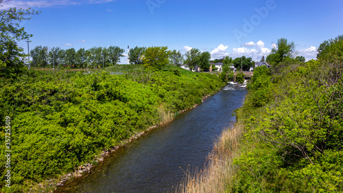 Cornwall, Ontario, Canada - 2020 June 6th canal in Lamoureux Park panorama