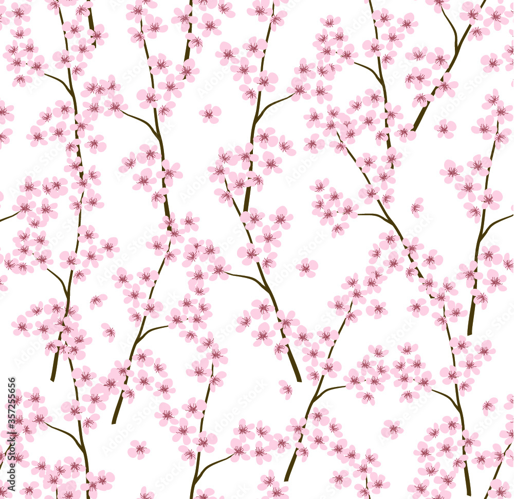 Fototapeta premium Vector floral pattern with flowers and branches. Gentle, spring floral background.