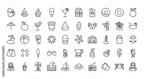 Summer line style icon set vector design