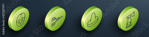 Set Isometric Hockey mask, Championship tournament bracket, Mallet for playing air hockey and Air horn icon. Vector