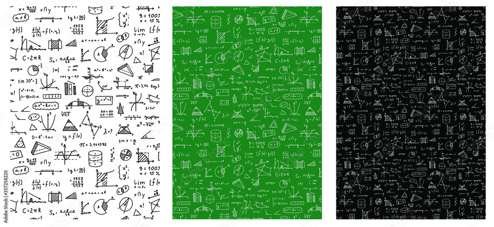 Mathematics, geometry background. Formulas, shapes, and graphics. Big ...