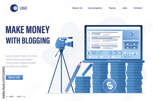 Make money with blogging - landing page template. Monetize your blog, create video content or copywriting.