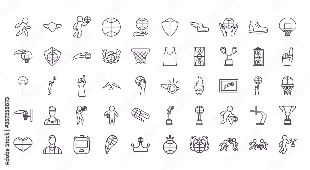 Basketball line style icon set vector design Basketball line style icon set vector design