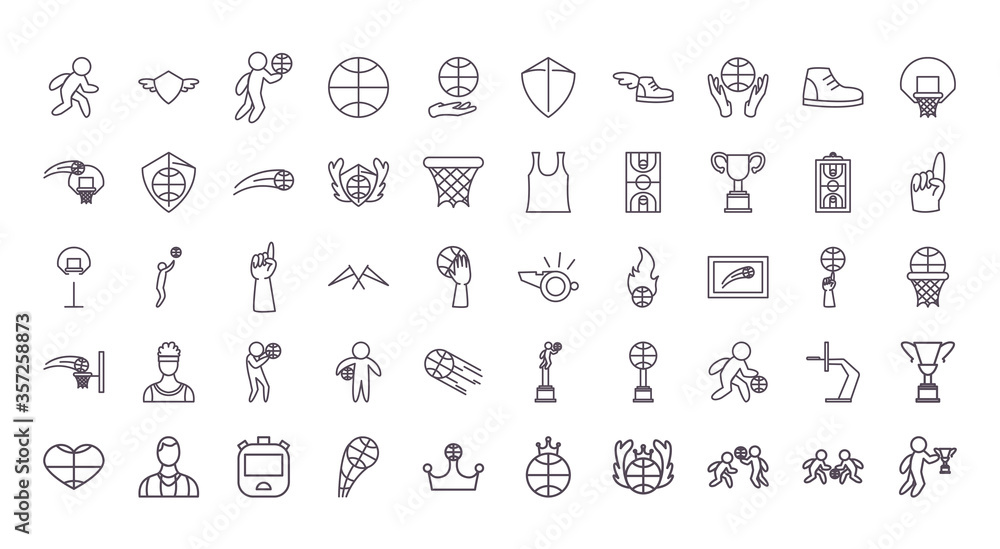 Basketball line style icon set vector design