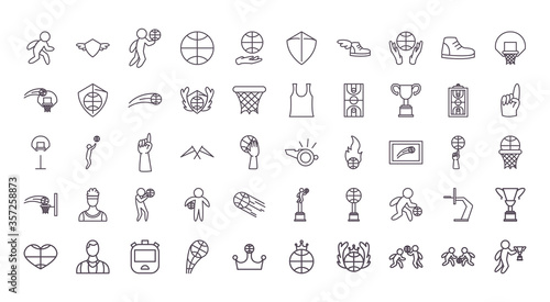 Basketball line style icon set vector design