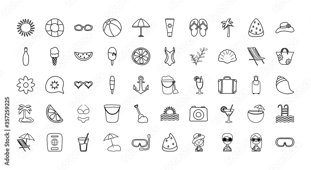 summer icon set, line style summer icon set, line style