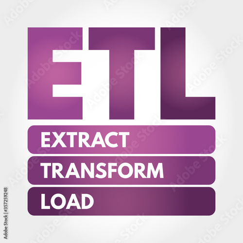 ETL - Extract Transform Load acronym, technology concept background