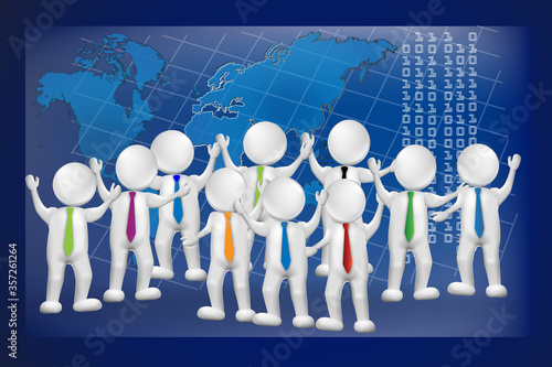 3D business unity white people with a world globe map vector image