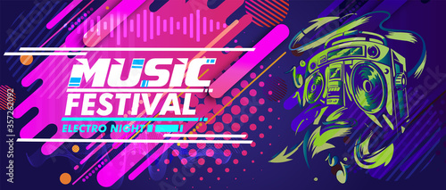 Music party brochure,Electronic Music Covers for Summer Fest or Club Party Flyer. 
Colorful Waves Gradient Background. Template for DJ Poster, Web Banner, Pop-Up.Jazz festival