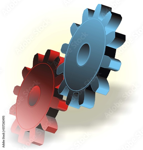 Współpracujące kolorowe koła zębate.