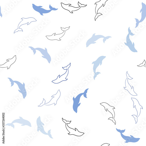 Light BLUE vector seamless texture with dolphins.