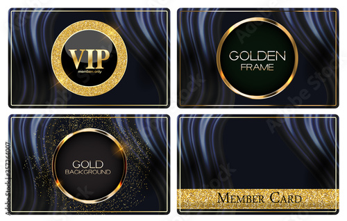 VIP Members Luxury Golden Glitter Card Collection Set Vector Illustration