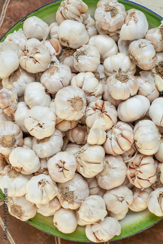 close up of garlic on market
