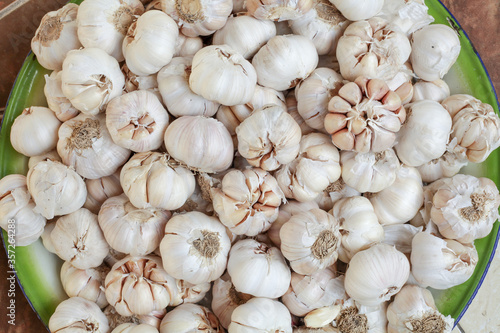 close up of garlic on market