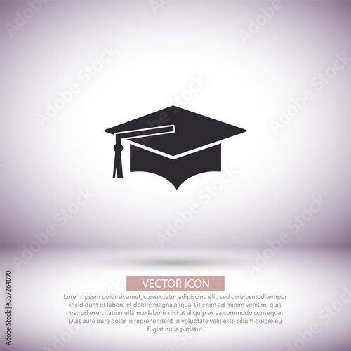 Graduation cap vector icon  , lorem ipsum Flat design