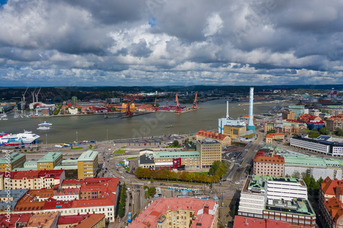 Sweden, Gothenburg, Aerial view of Haga district and port photo