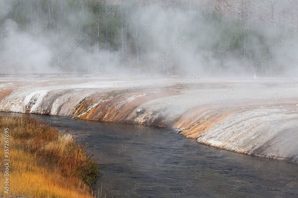 Mist over sand basin and river Mist over sand basin and river