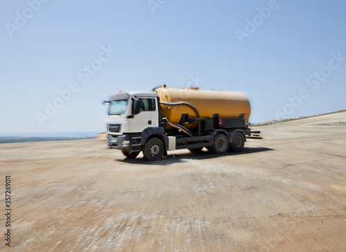 Blurred view of truck in quarry