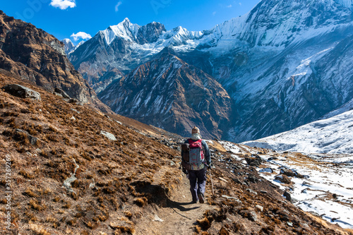 Trekking in Nepal Himalayas . Annapurna base camp