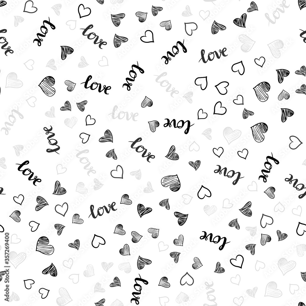 Fototapeta premium Dark Gray vector seamless background with words of love, hearts.