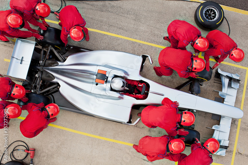 Racing team working at pit stop