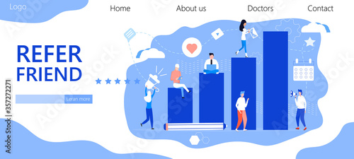 Referal program vector. Refer a friend illustration of appeal concept, man loudly shout on megaphone with refer a friend word, it can use for landing page, template, ui, web, mobile apps.