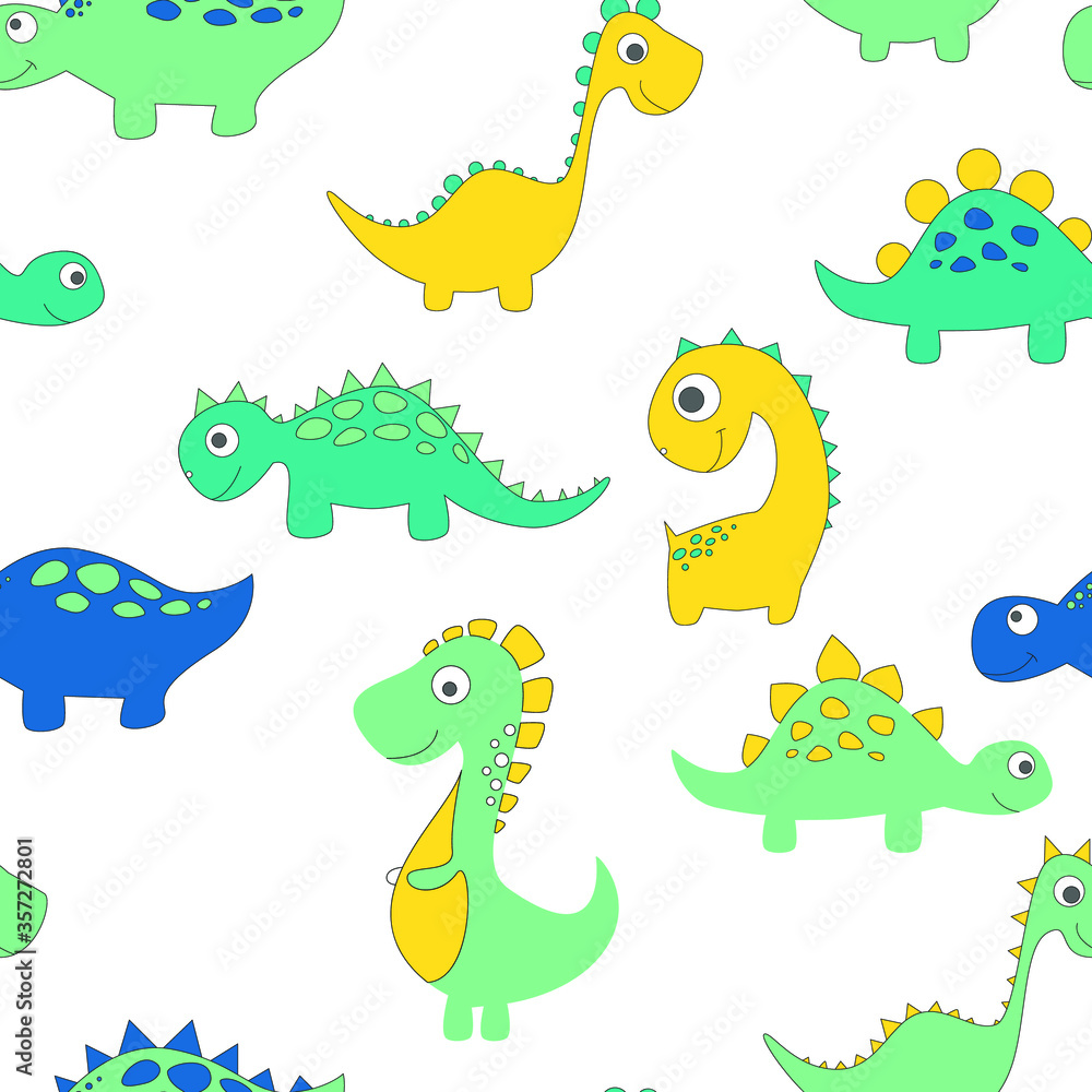 Fototapeta premium Childish dinosaur seamless pattern for fashion clothes, fabric, t shirts. hand drawn vector