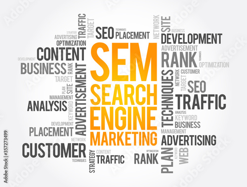 SEM - Search Engine Marketing word cloud, business concept background