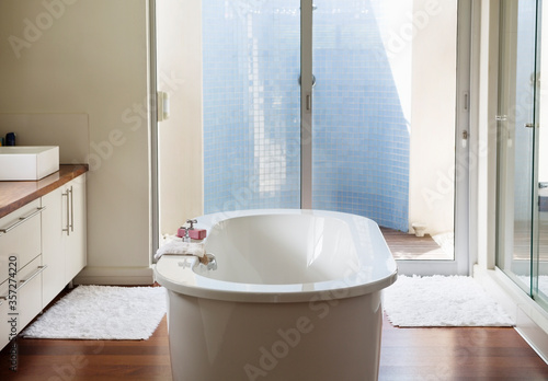Bathtub in modern bathroom