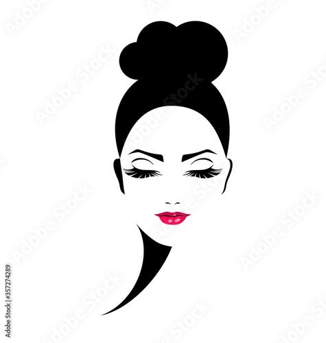 Beautiful female head. Hair design and face makeup.