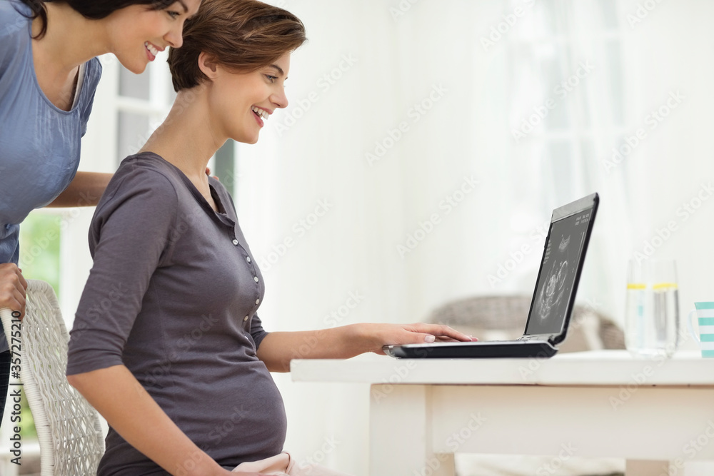 Women using laptop together Women using laptop together