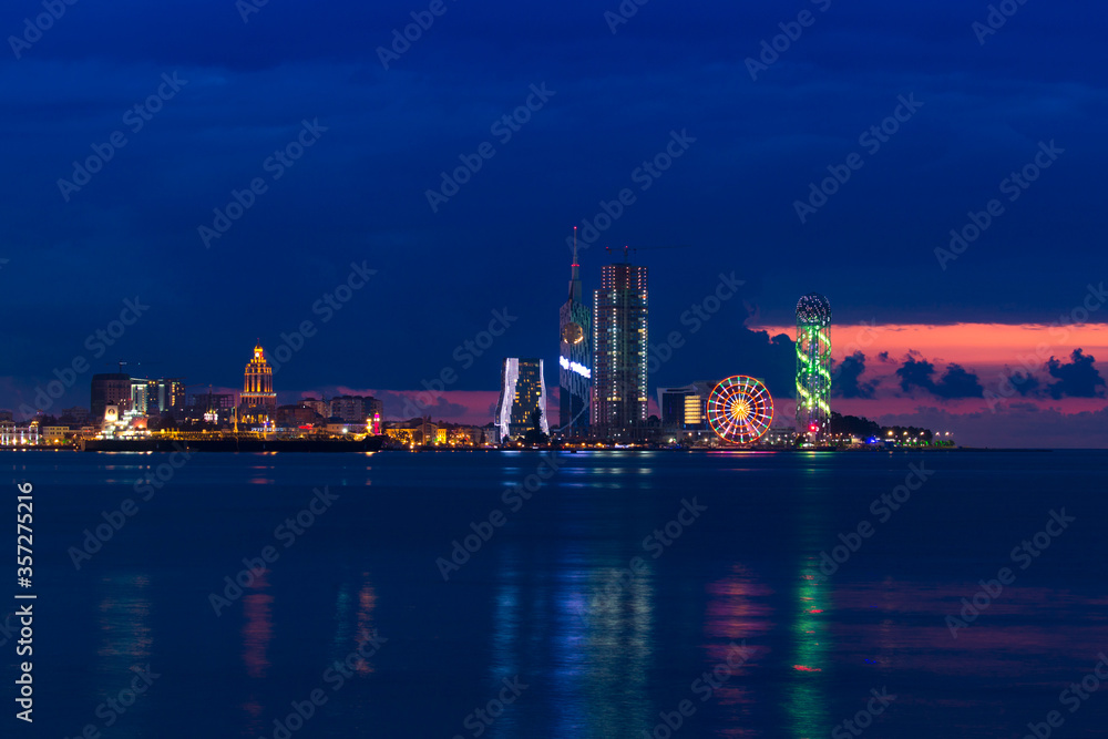 Batumi at night. With a population of 190,000 Batumi serves as an important port and a commercial cent