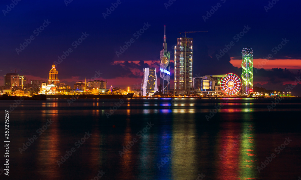 Batumi at night. With a population of 190,000 Batumi serves as an important port and a commercial cent