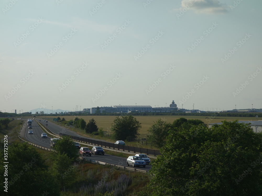 BUDair International Airport Budapest Hungary and highroad 400 from an overpass