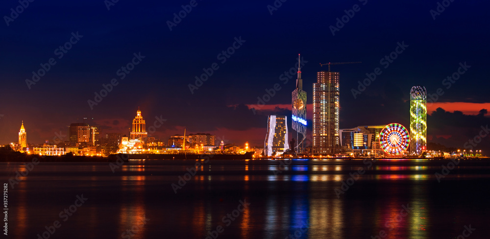 Batumi at night. With a population of 190,000 Batumi serves as an important port and a commercial center.