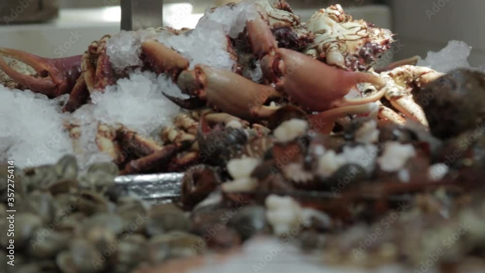 Red Crab being sold in a Seafood Market stand Red Crab being sold in a Seafood Market stand