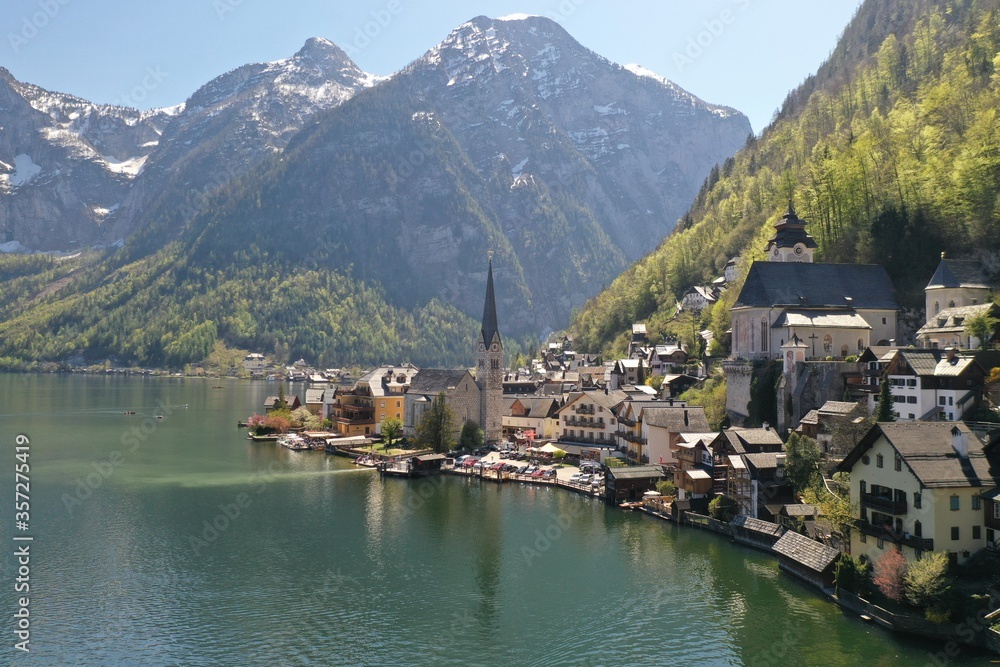 Drone shots of churches and lakes 