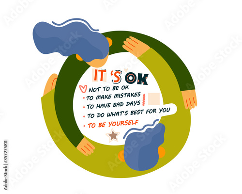 Mental health support slogans and motivational letterings.Flat vector illustration in modern style for designers tamplates.