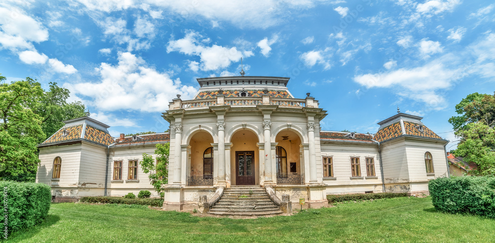 Konak, Serbia - June 04, 2020: The castle Daniel in Konak was built by Baron Ladislav Daniel (Hungarian: Dániel László) in 1898.