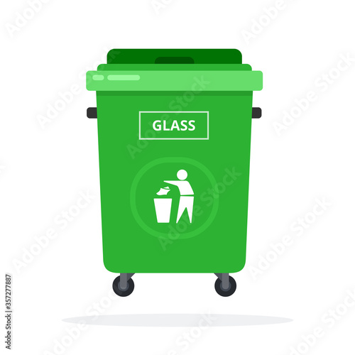 Trash can on wheels for sorting glass flat isolated
