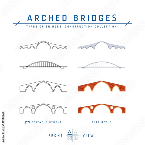 Arched bridges icons in flat style  vector